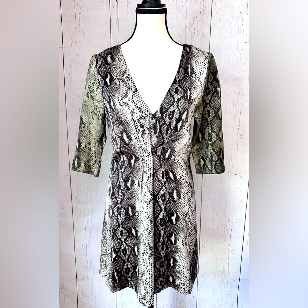Sen Women’s Snakeskin Print Mini Dress 3/4 Sleeves Size S